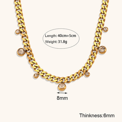 Round Zircon Pendant Cuban Link Chain Necklace