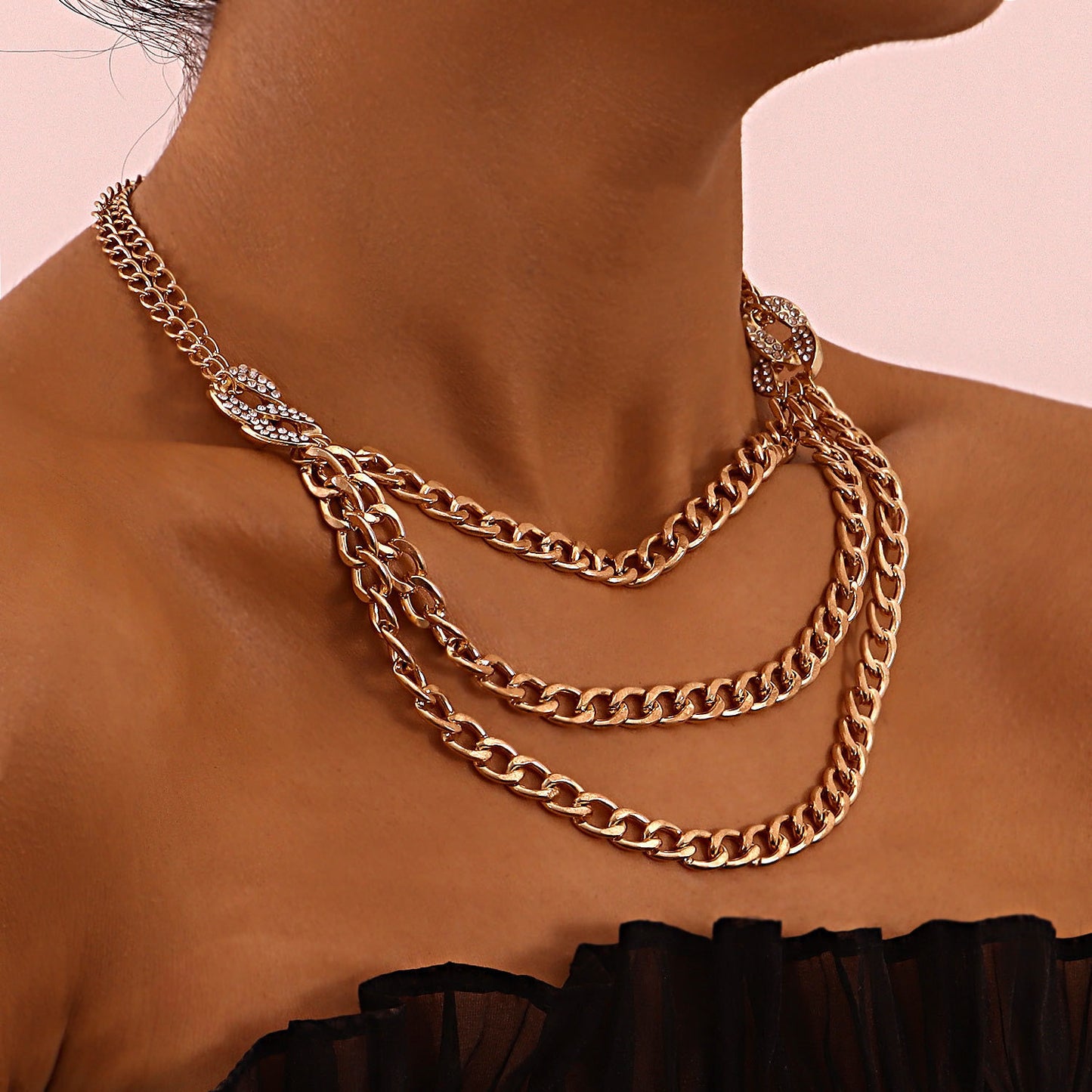 Multi-layered Cuban Thick Necklace With Diamonds