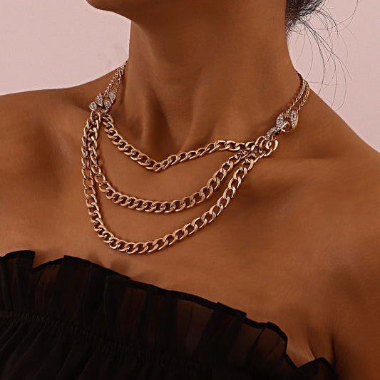 Multi-layered Cuban Thick Necklace With Diamonds