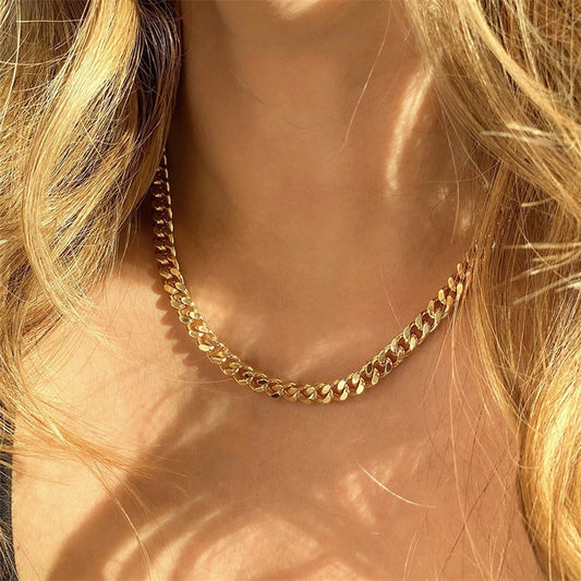 Stainless Steel Necklace 14K Gold Plated Cuban Chain Clavicle Chain