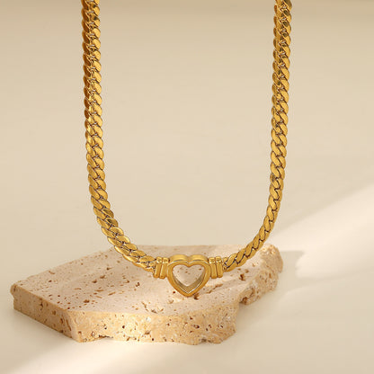 Cuban Chain Heart Necklace 14K