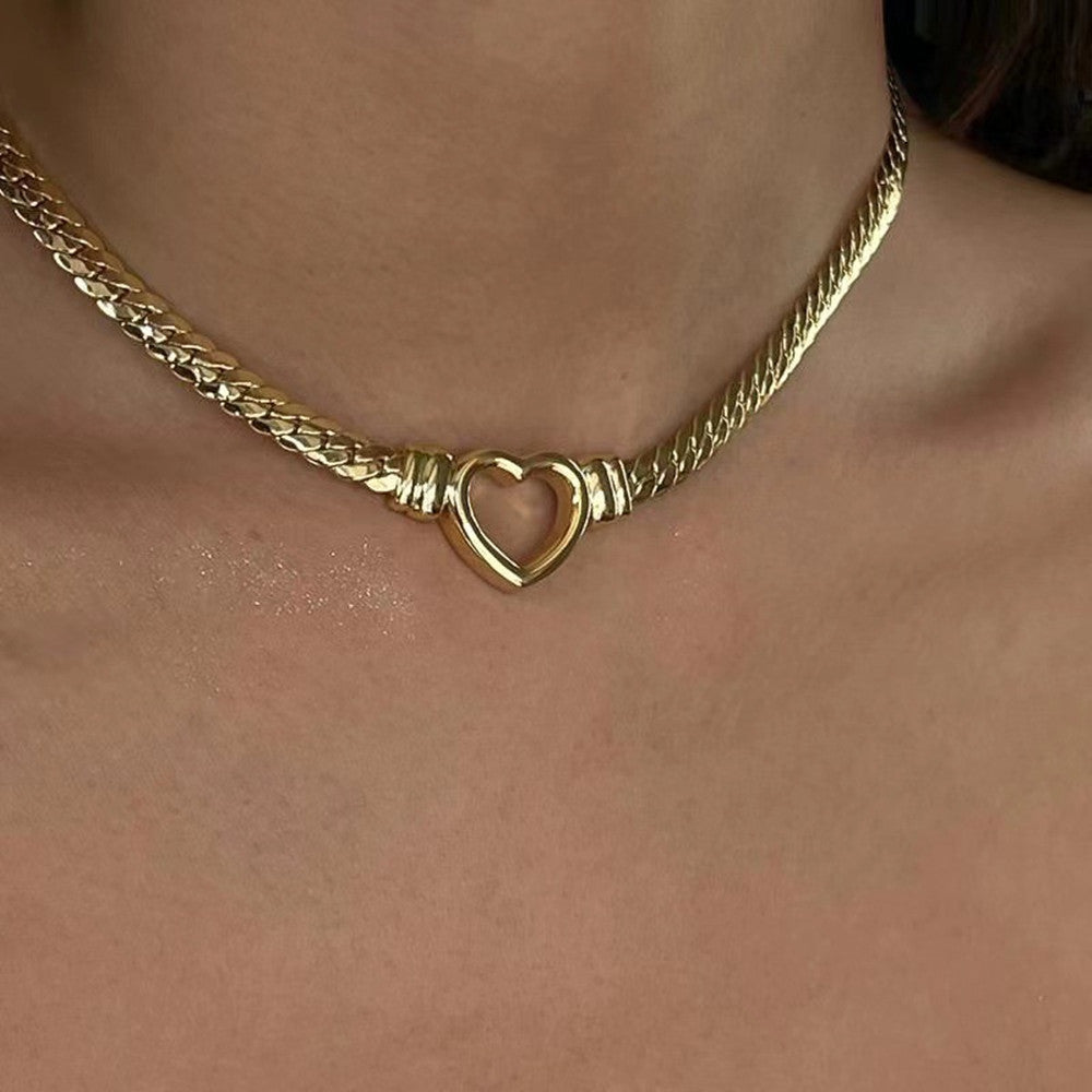 Cuban Chain Heart Necklace 14K