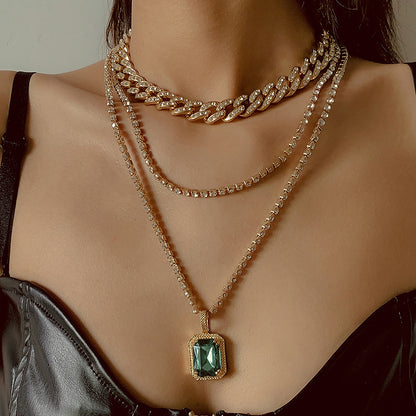 Diamond Cuban Multilayer Clavicle Chain