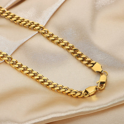 Cuban Chain Necklace Flat Lobster Buckle 18K Gold Plated Stainless Steel Ornaments