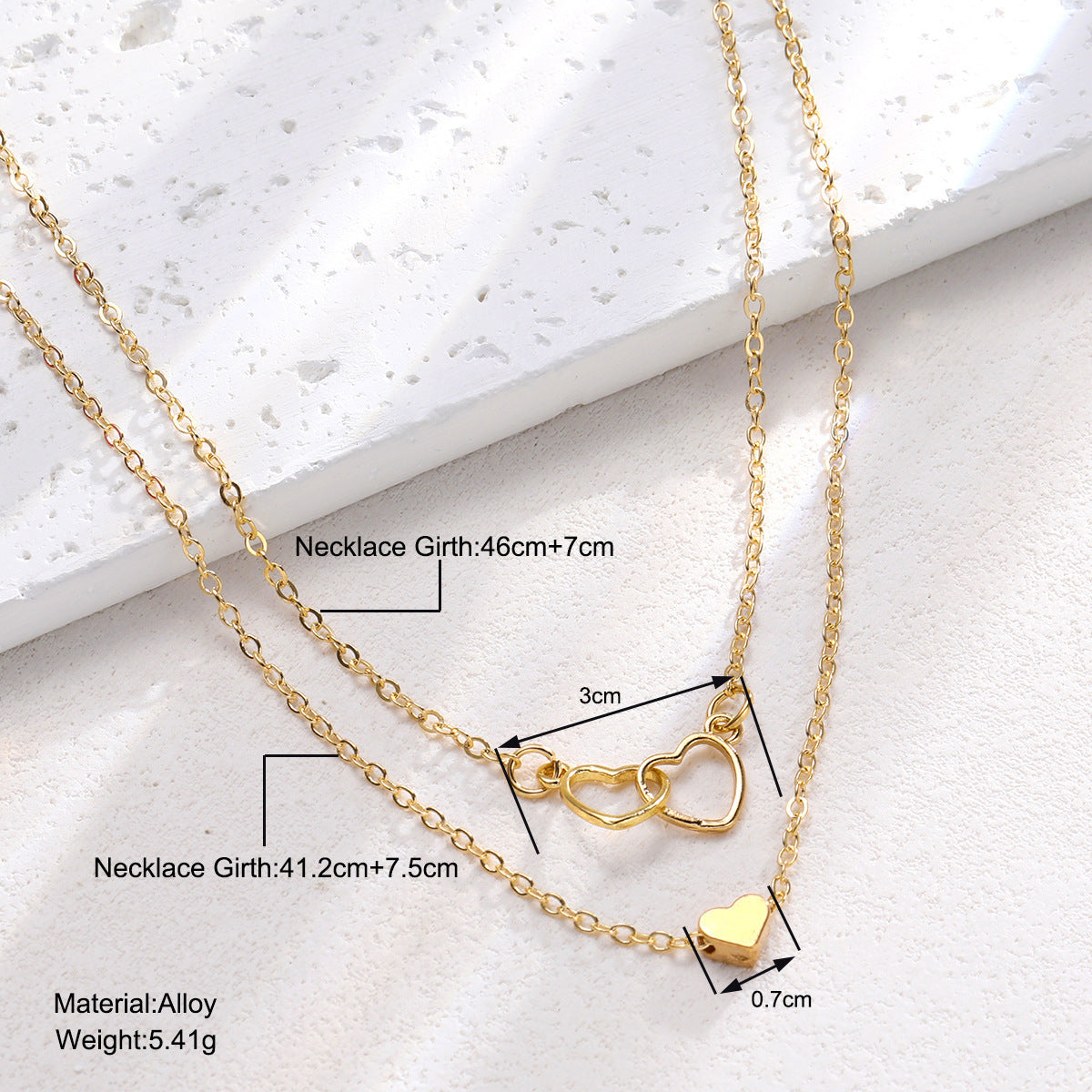 Hollow Cross Heart Pendant Double-layer Necklace Cute Classic Heart Shaped Pendant Necklace For Women