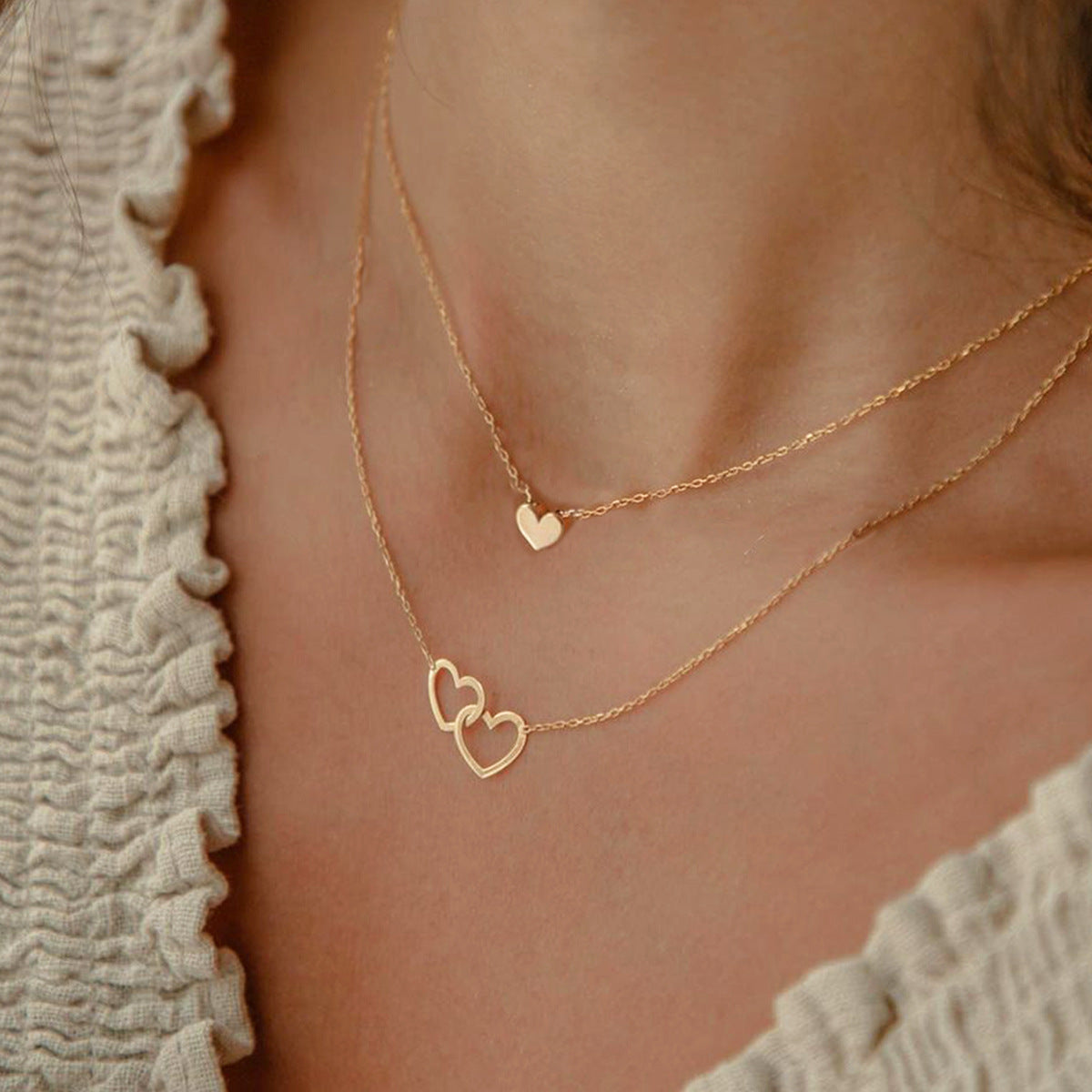 Hollow Cross Heart Pendant Double-layer Necklace Cute Classic Heart Shaped Pendant Necklace For Women