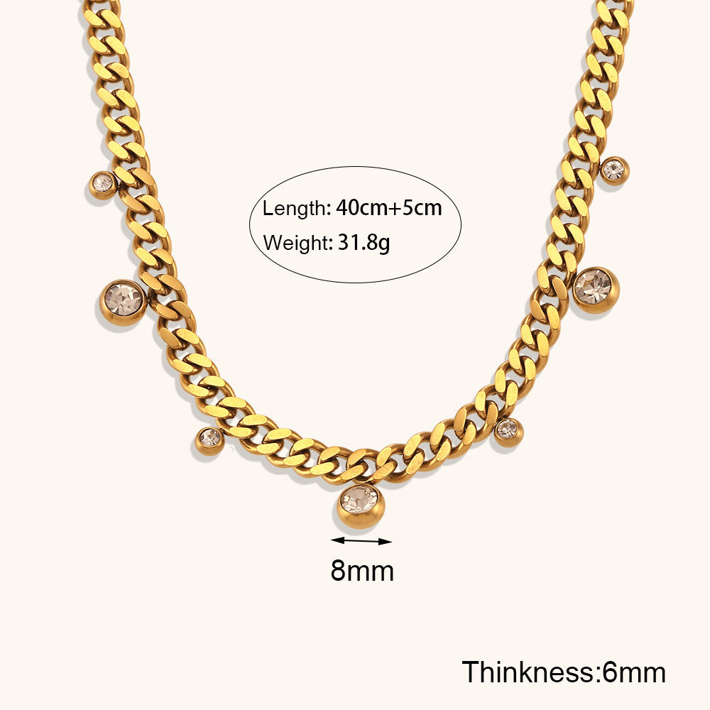 Round Zircon Pendant Cuban Link Chain Necklace