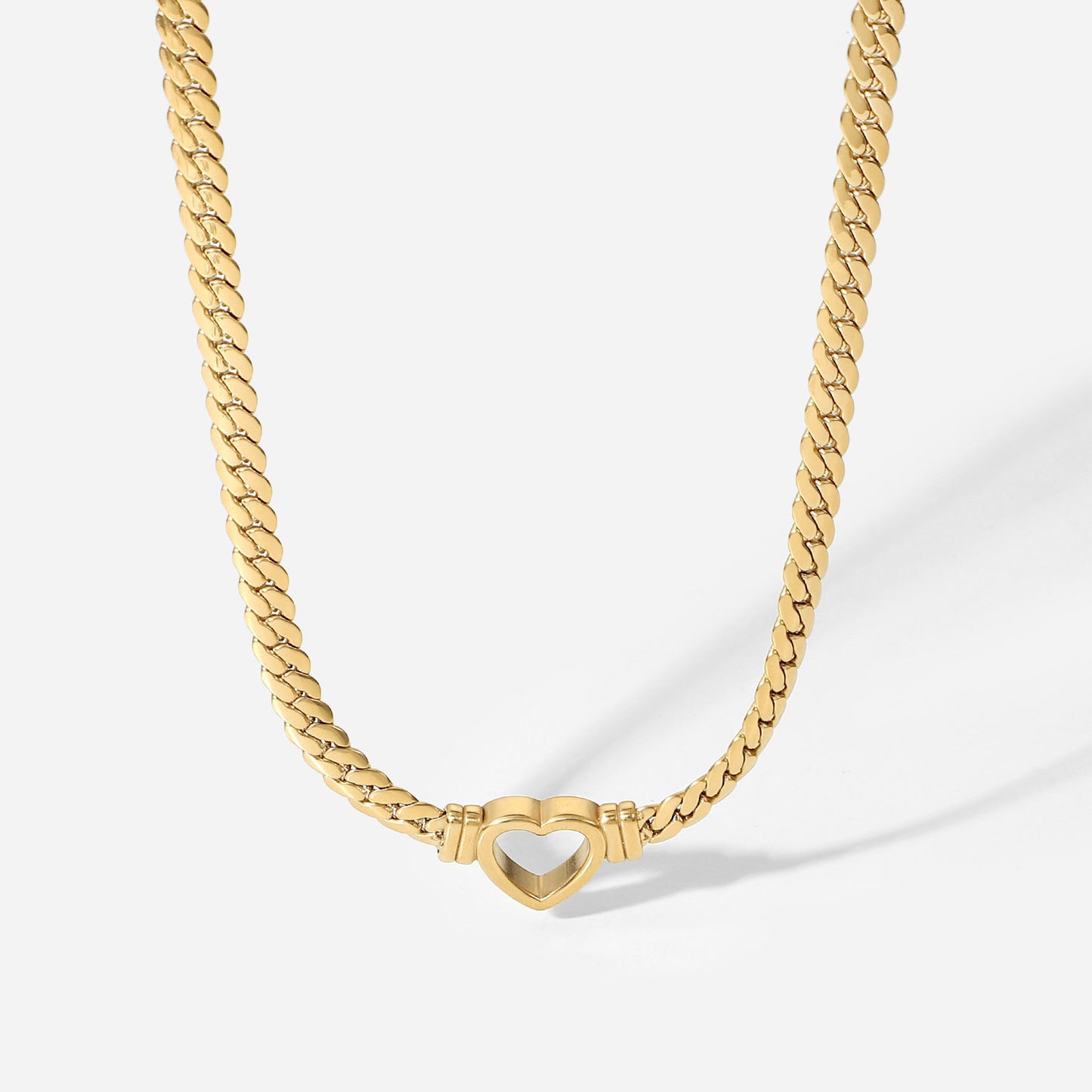 Cuban Chain Heart Necklace 14K