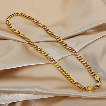 Cuban Chain Necklace Flat Lobster Buckle 18K Gold Plated Stainless Steel Ornaments